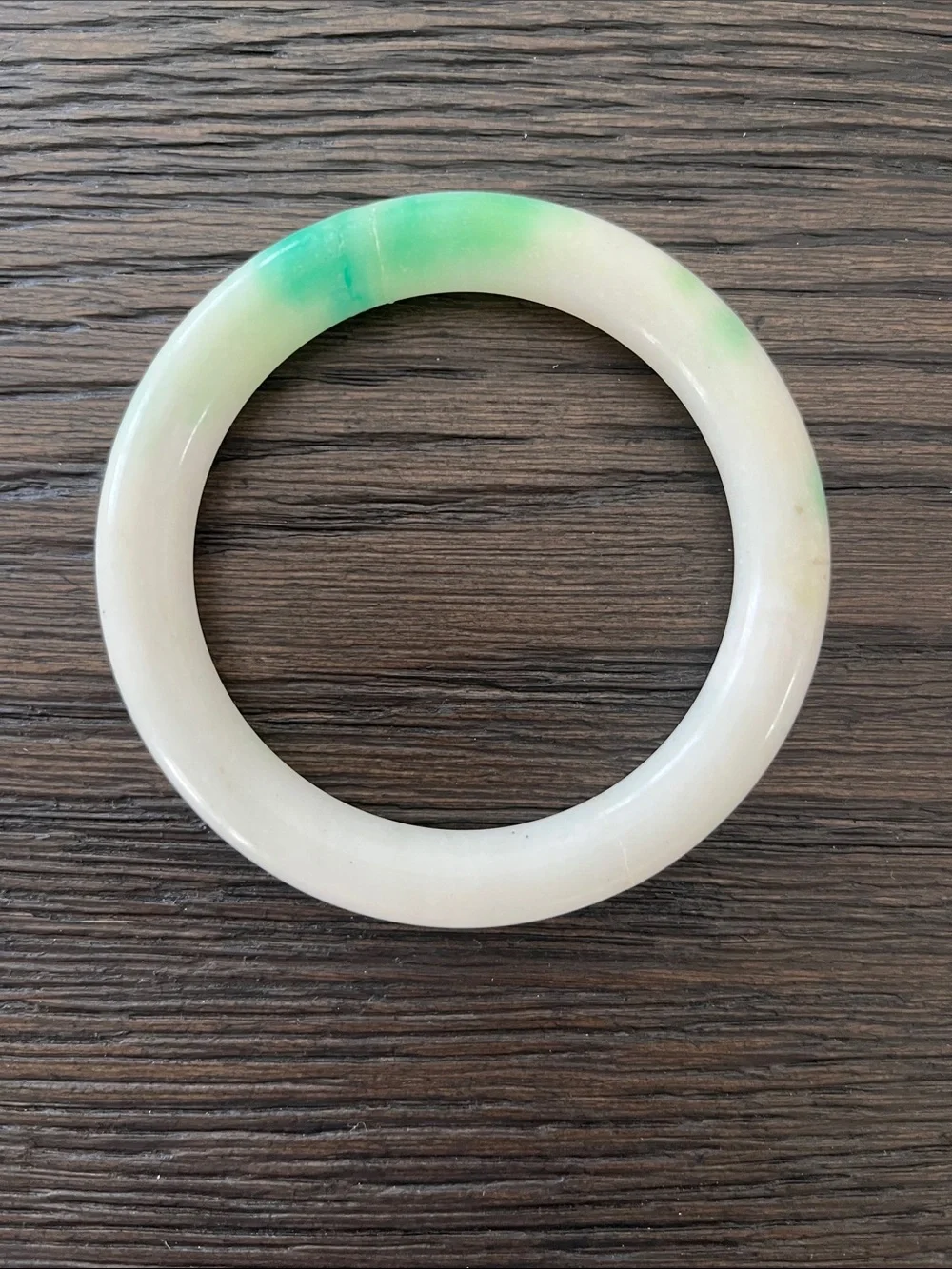 Jade Bangle Bracelet in White/Cream with Green Accents